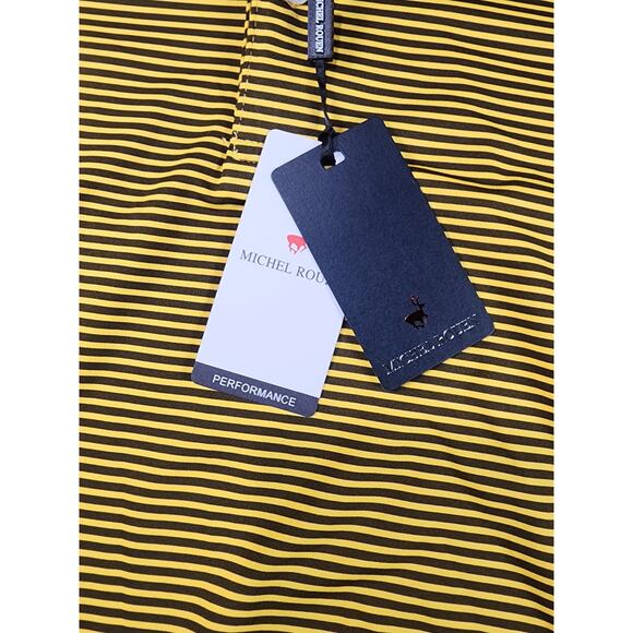 Michael Rouen Performance Polo Shirt UPF 30+ Mens Medium Golf Yellow Brown NWT - Picture 2 of 8